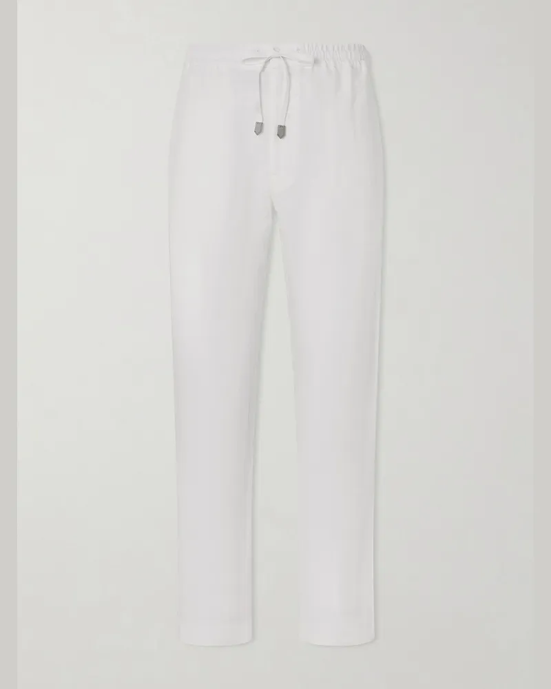 Canali Straight-Leg Linen Trousers White