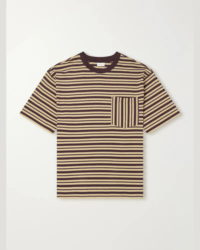 Dries van Noten Striped Cotton-Jersey T-Shirt Burgundy