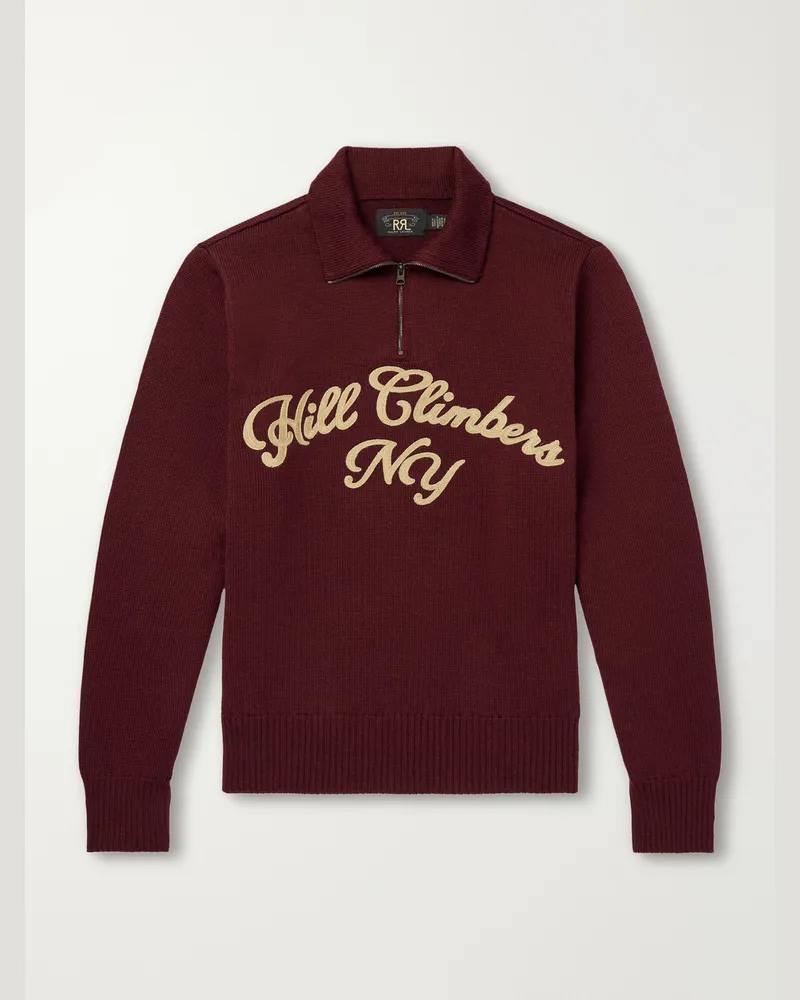 RRL Embroidered Wool Half-Zip Sweater Burgundy