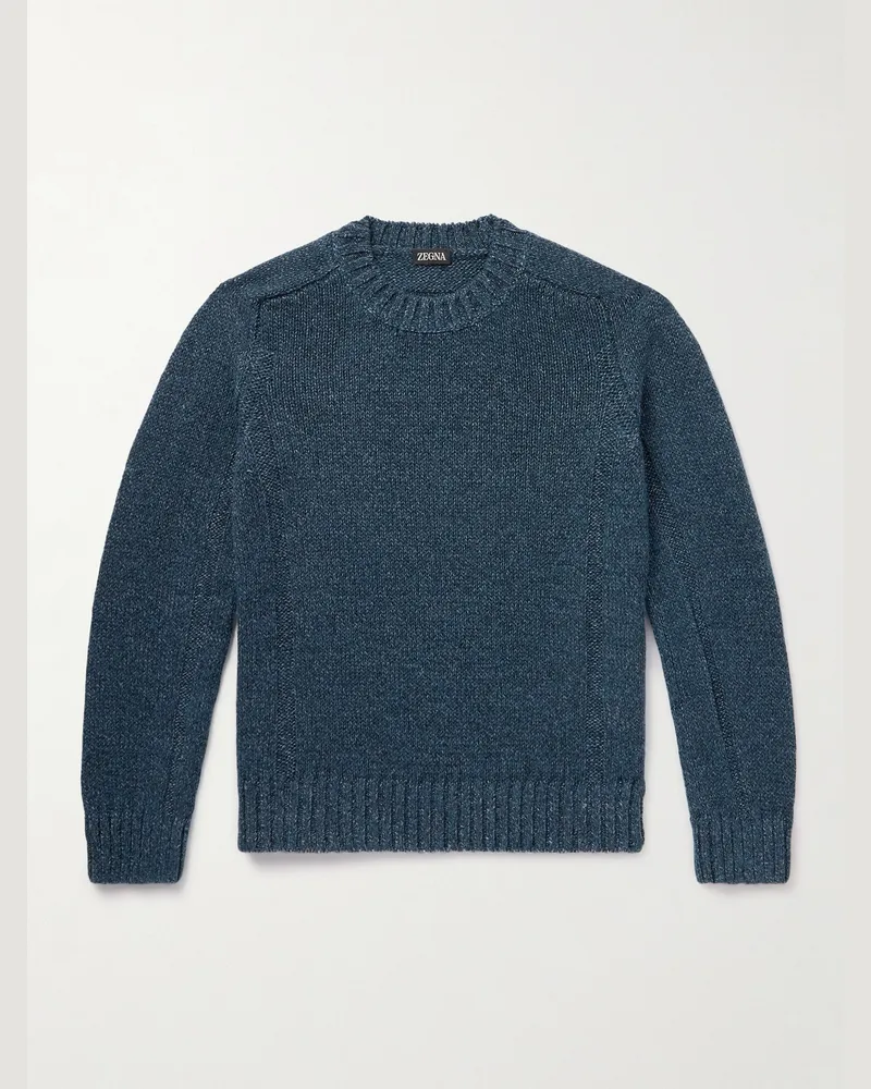 Ermenegildo Zegna Cashmere, Linen and Cotton-Blend Sweater Blue