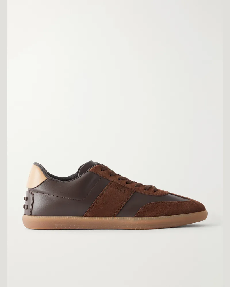 TOD'S Suede-Trimmed Leather Sneakers Brown