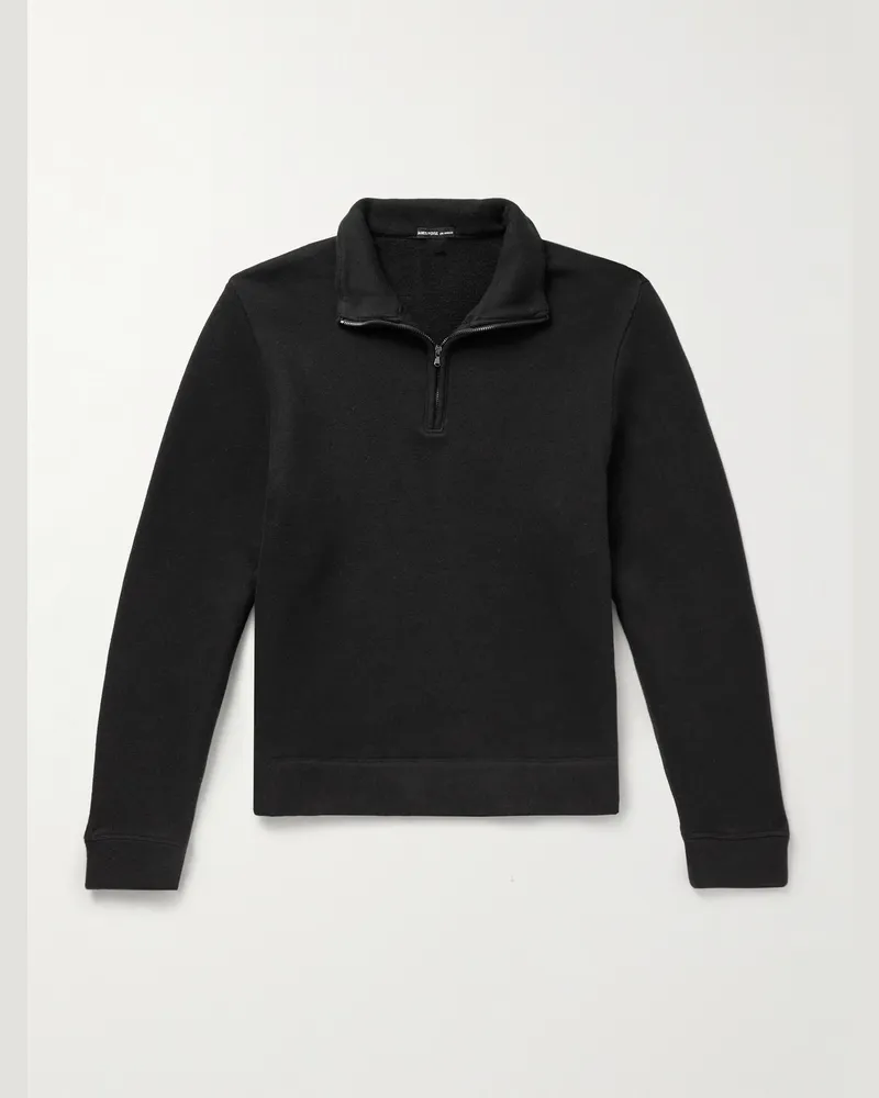 James Perse Cozy Cotton-Blend Jersey Half-Zip Sweatshirt Black