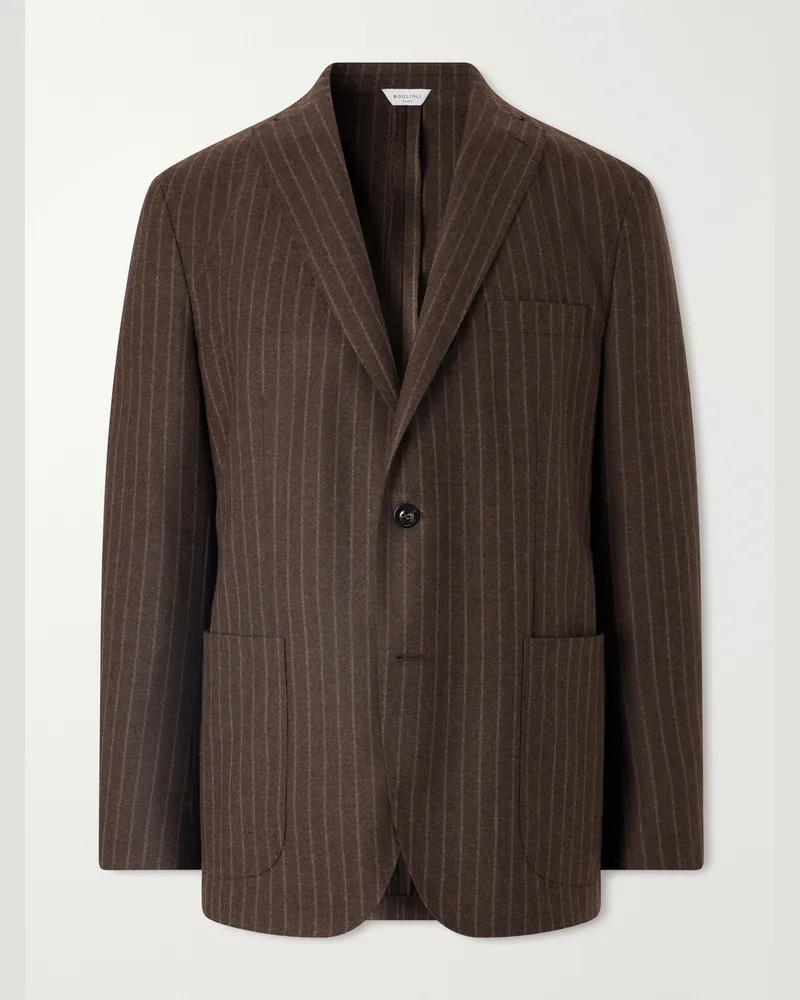 Boglioli Pinstriped Virgin Wool-Flannel Suit Jacket Brown