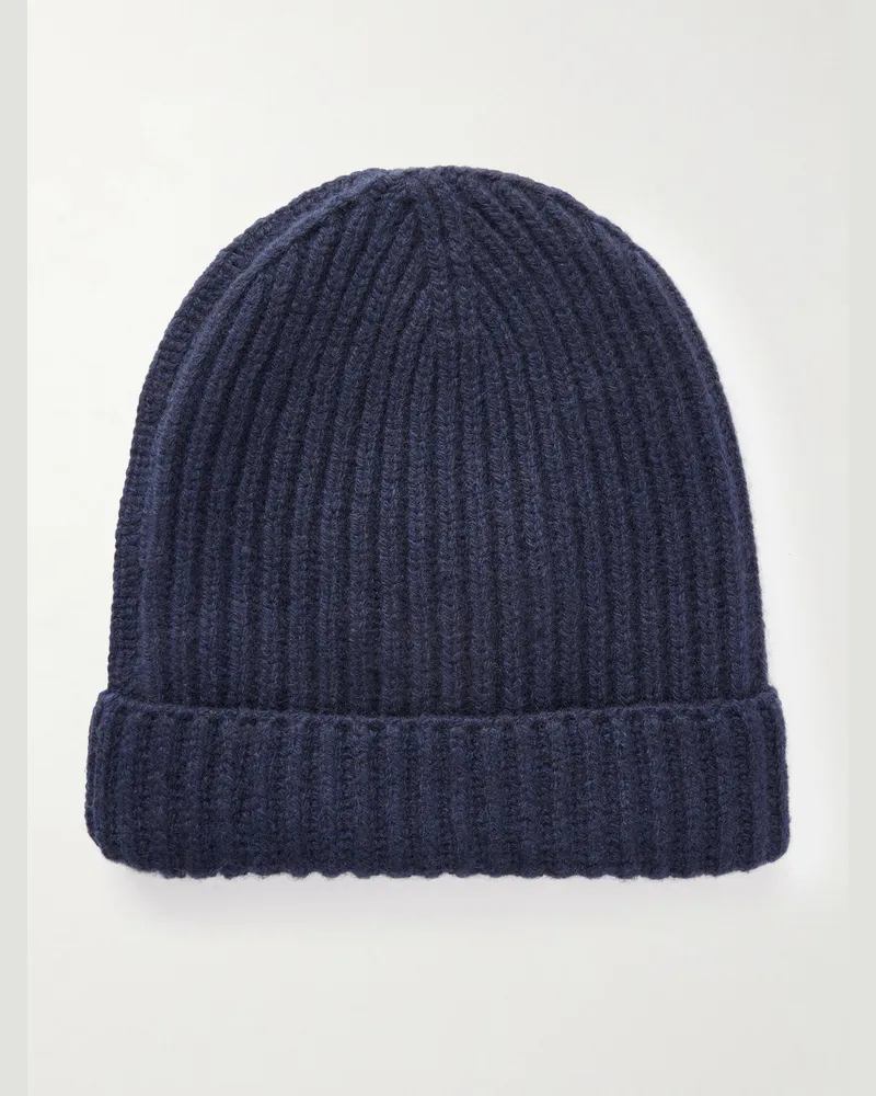 PIACENZA 1733 Ribbed Cashmere Beanie Blue