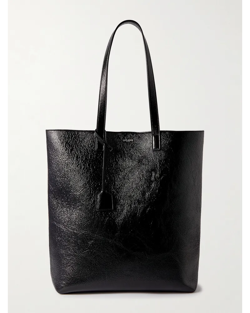 Saint Laurent Bold Tote aus Leder in Knitteroptik Schwarz