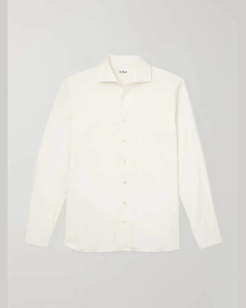 De Petrillo Cutaway-Collar Brushed Cotton-Twill Shirt White
