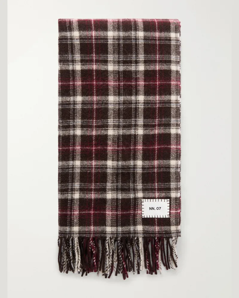NN 07 Fringed Checked Wool Scarf Burgundy
