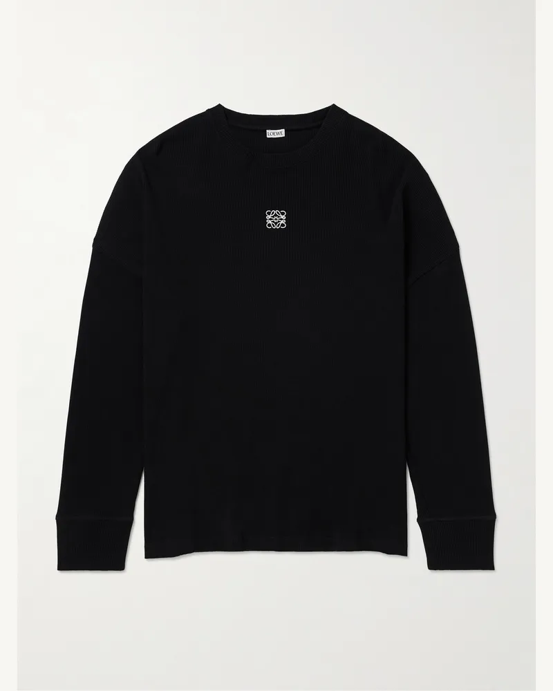Loewe Oversized Logo-Embroidered Ribbed Cotton T-Shirt Black