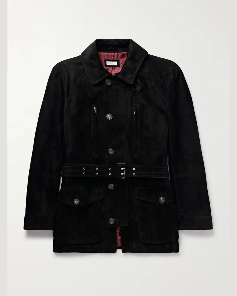 Brunello Cucinelli Belted Suede Field Jacket Black