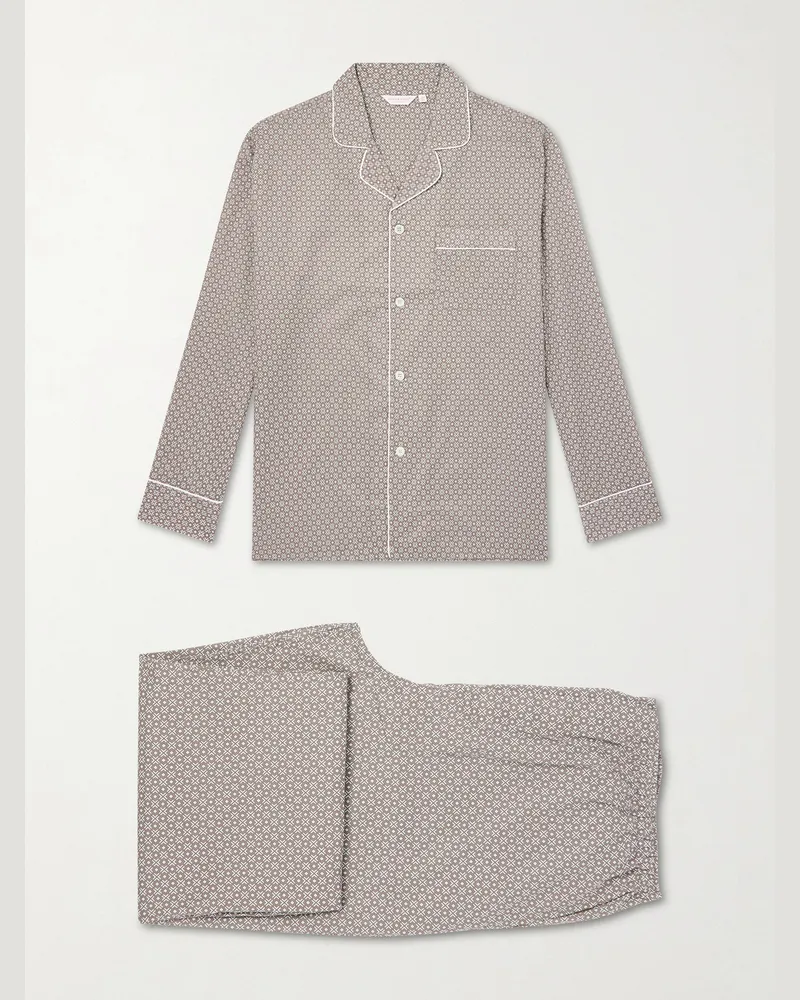 Derek Rose Ledbury 96 Printed Cotton-Poplin Pyjama Set Brown