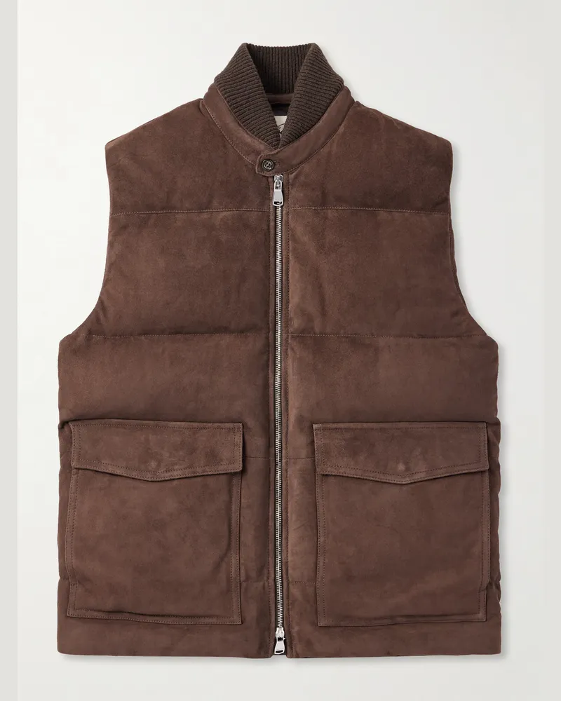 Valstar Locke Daunenweste aus gestepptem Veloursleder mit Wollbesatz Braun