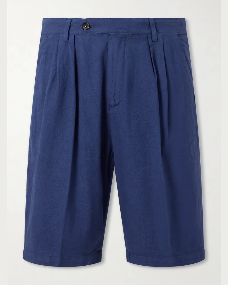 Massimo Alba Cliff Straight-Leg Pleated Cotton Bermuda Shorts Blue