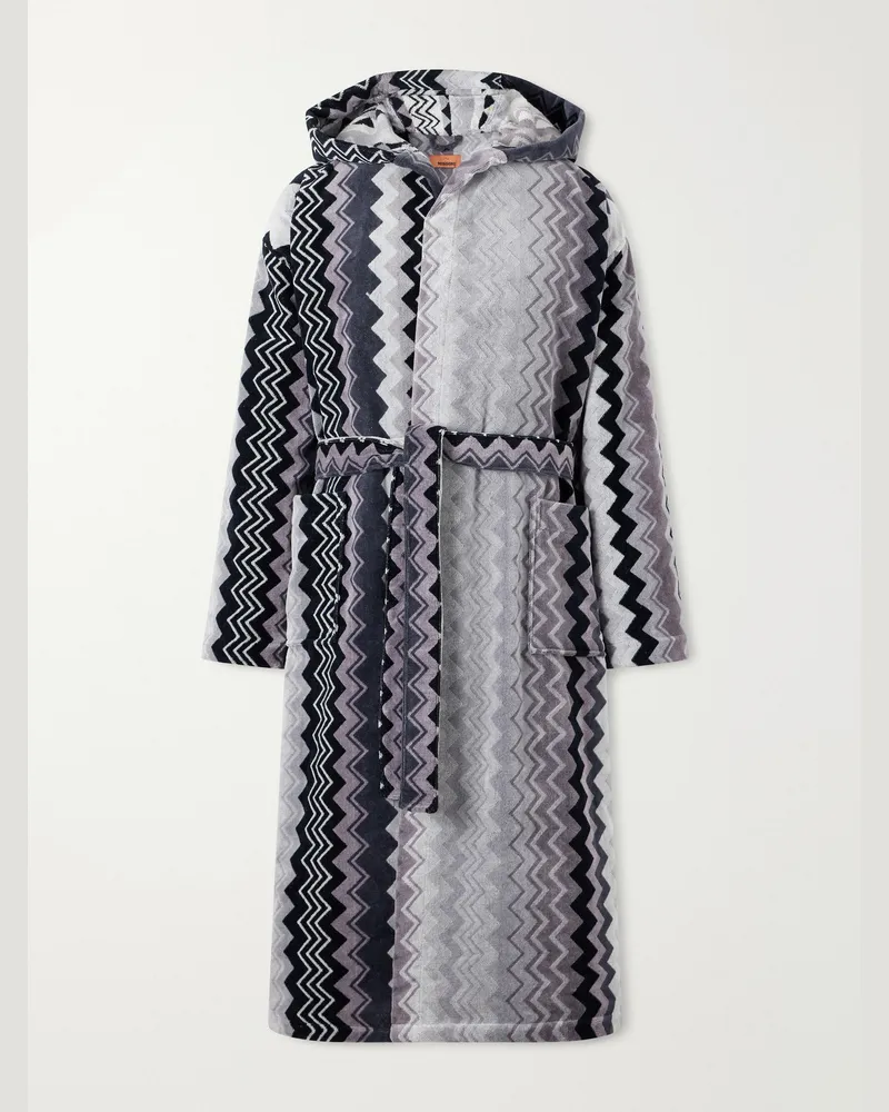 Missoni Home Giacomo Striped Cotton-Terry Hooded Robe Gray