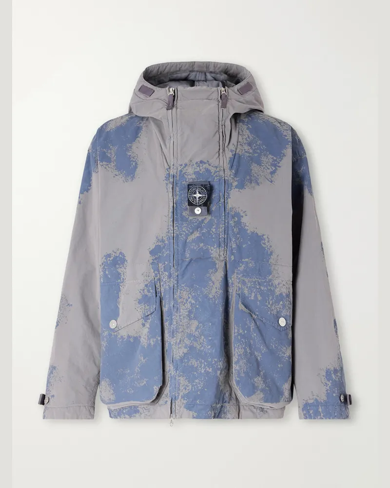 Stone Island Garment-Dyed Paint-Splattered Shell Hooded Parka Gray