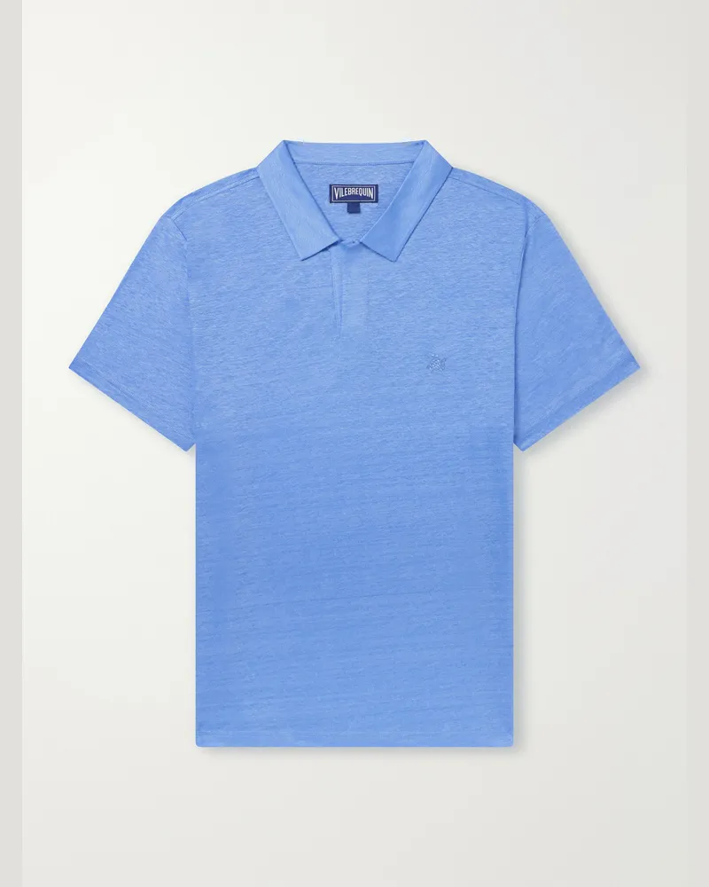 Vilebrequin Pyramid Linen-Jersey Polo Shirt Blue