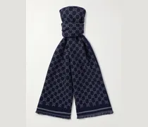 Schal aus regenerativer NATIVA™-Wolle mit Fransen und Jacquard-Logomuster