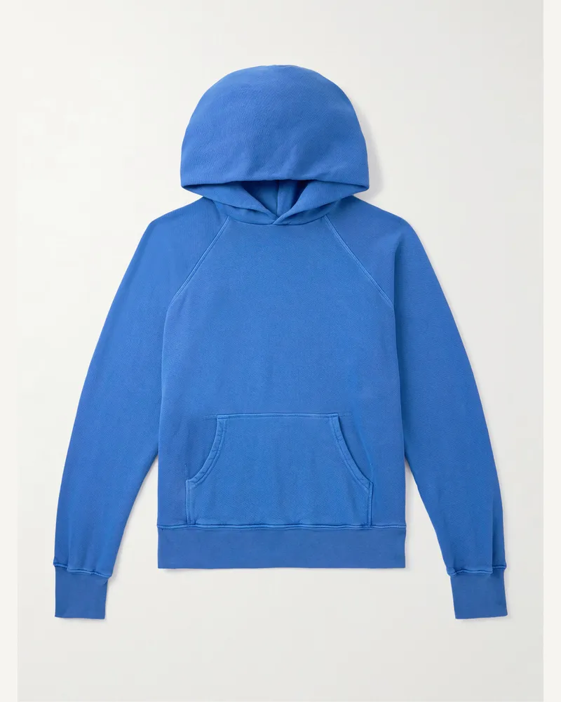 LES TIEN Heavyweight Structured-Fleece Cotton-Jersey Raglan Hoodie Blue