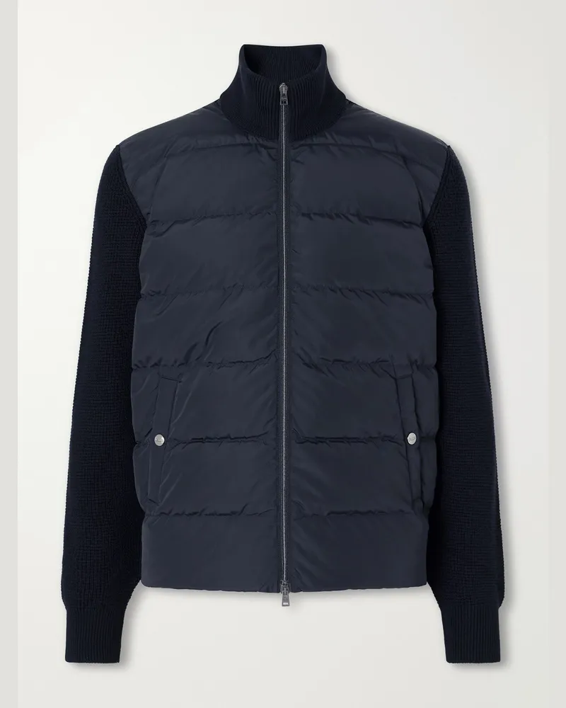 Herno Waffle-Knit Wool-Trimmed Quilted Shell Down Jacket Blue