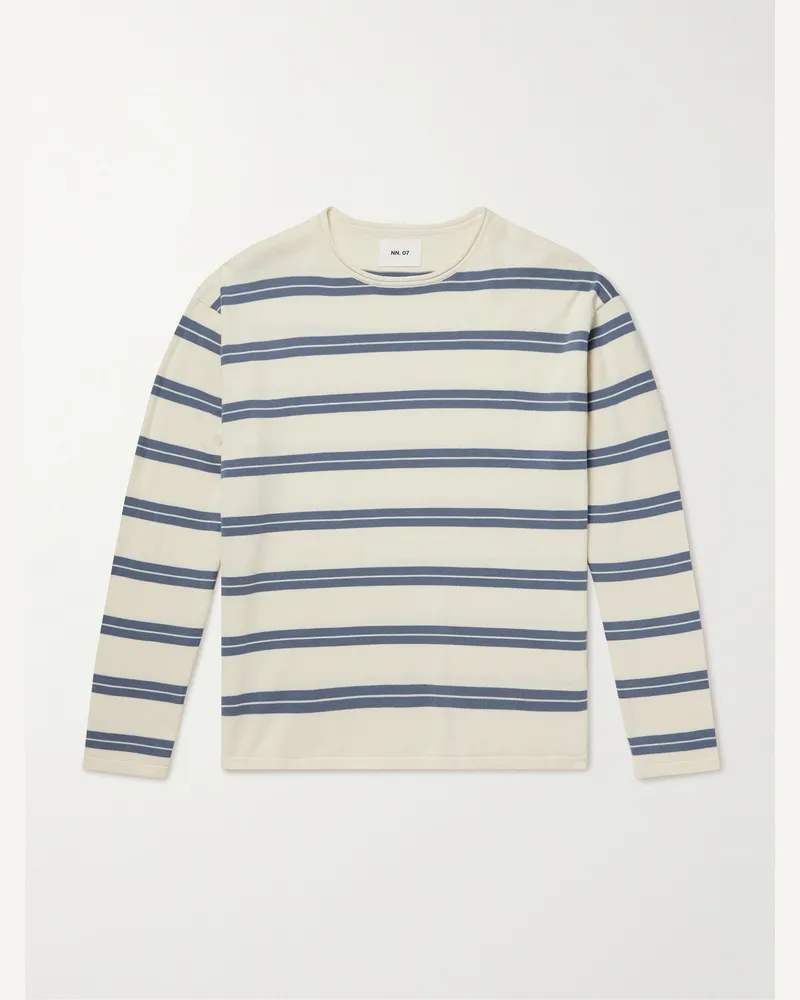 NN 07 Sailor Crew 60019 Striped Organic Cotton-Jersey Sweater Blue