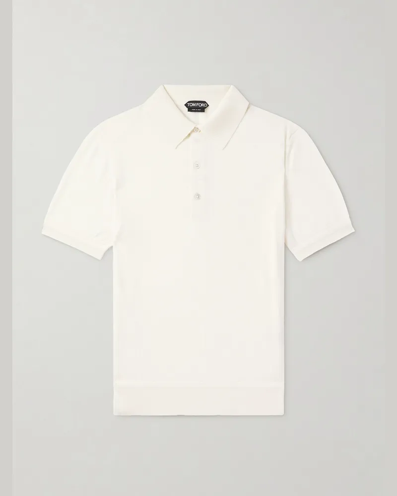 Tom Ford Polohemd aus einer Kaschmir-Seidenmischung Weiß