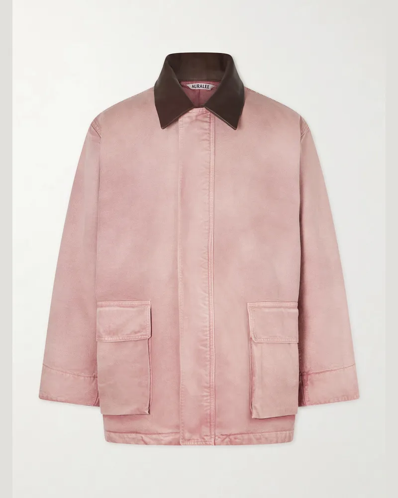 AURALEE Jacke aus Biobaumwoll-Canvas mit Lederbesatz in Stückfärbung Rot