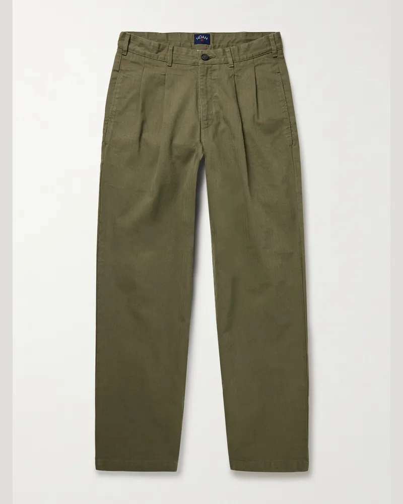 Noah NYC Gerade geschnittene Hose aus Baumwolle mit Fischgratmuster und Falten Grün