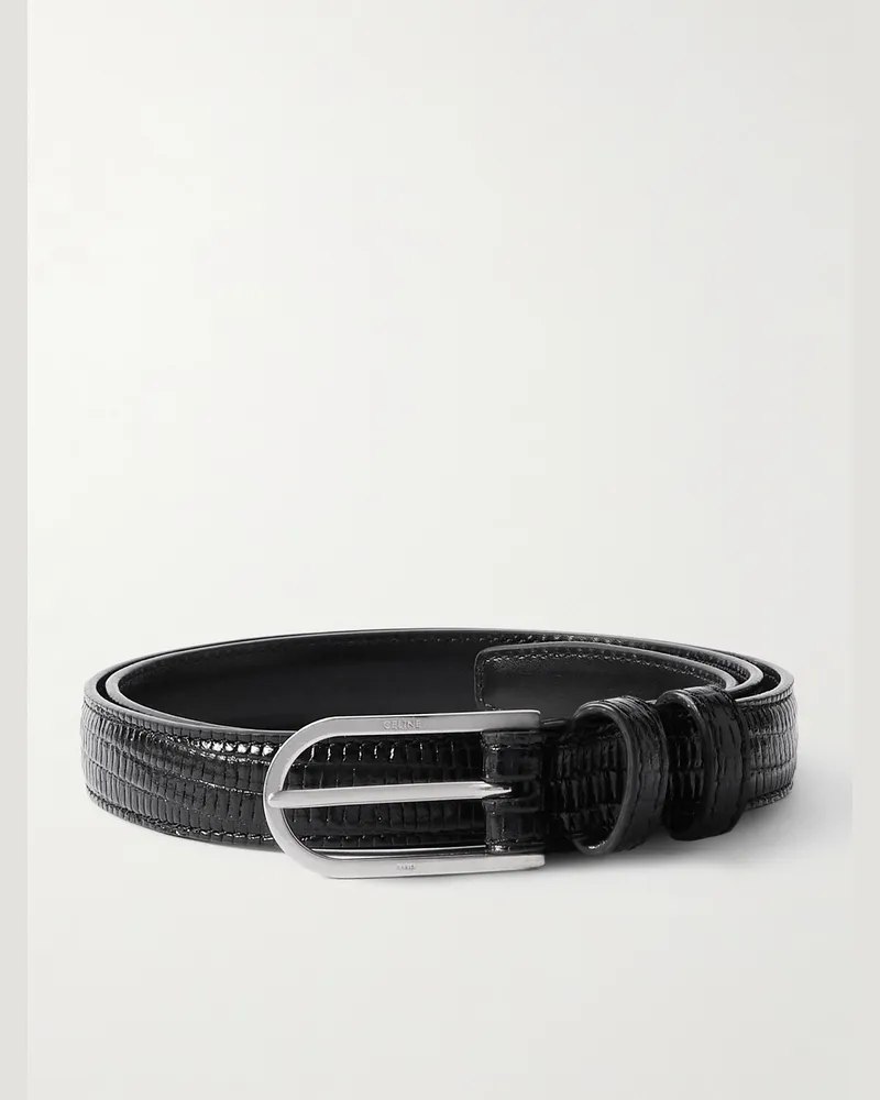 Celine Gürtel aus Leder in Eidechsenoptik, 2 cm Schwarz