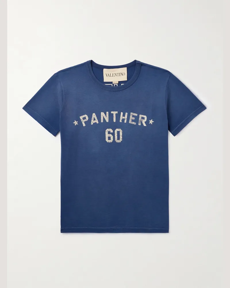 Valentino Garavani Chez Valentino T-Shirt aus Baumwoll-Jersey mit Logoapplikation und Print Blau