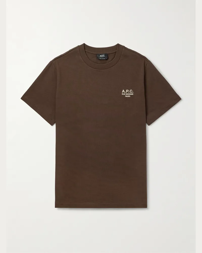 A.P.C. T-Shirt aus Baumwoll-Jersey mit Logostickerei Braun