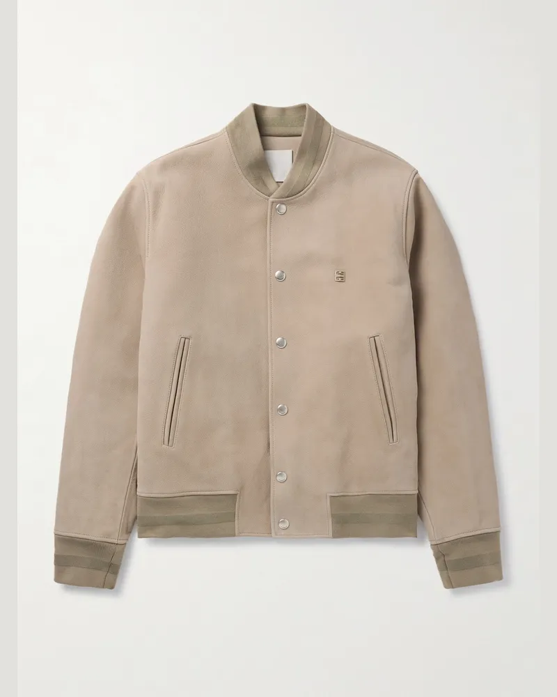 Givenchy Wattierte Bomberjacke aus vollnarbigem Nubukleder mit Logoverzierung Neutral