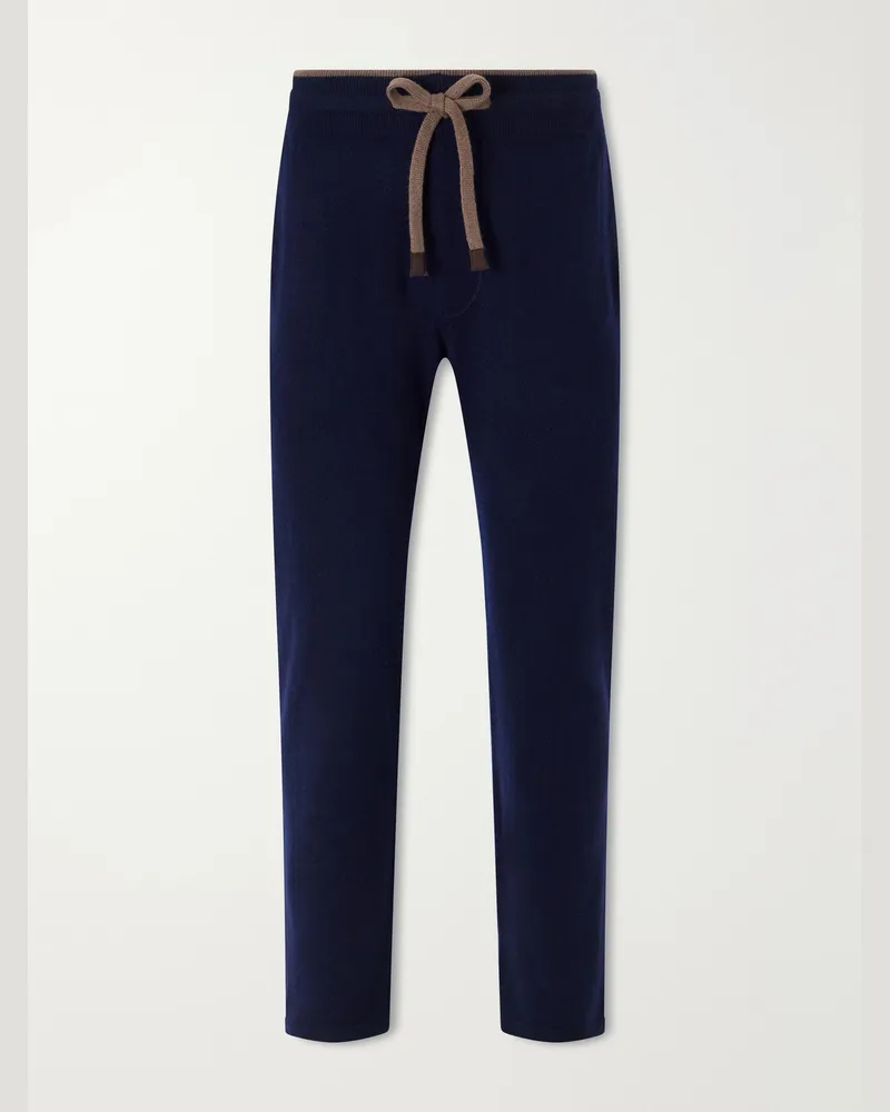 Fedeli Davis Tapered Cashmere Drawstring Sweatpants Blue