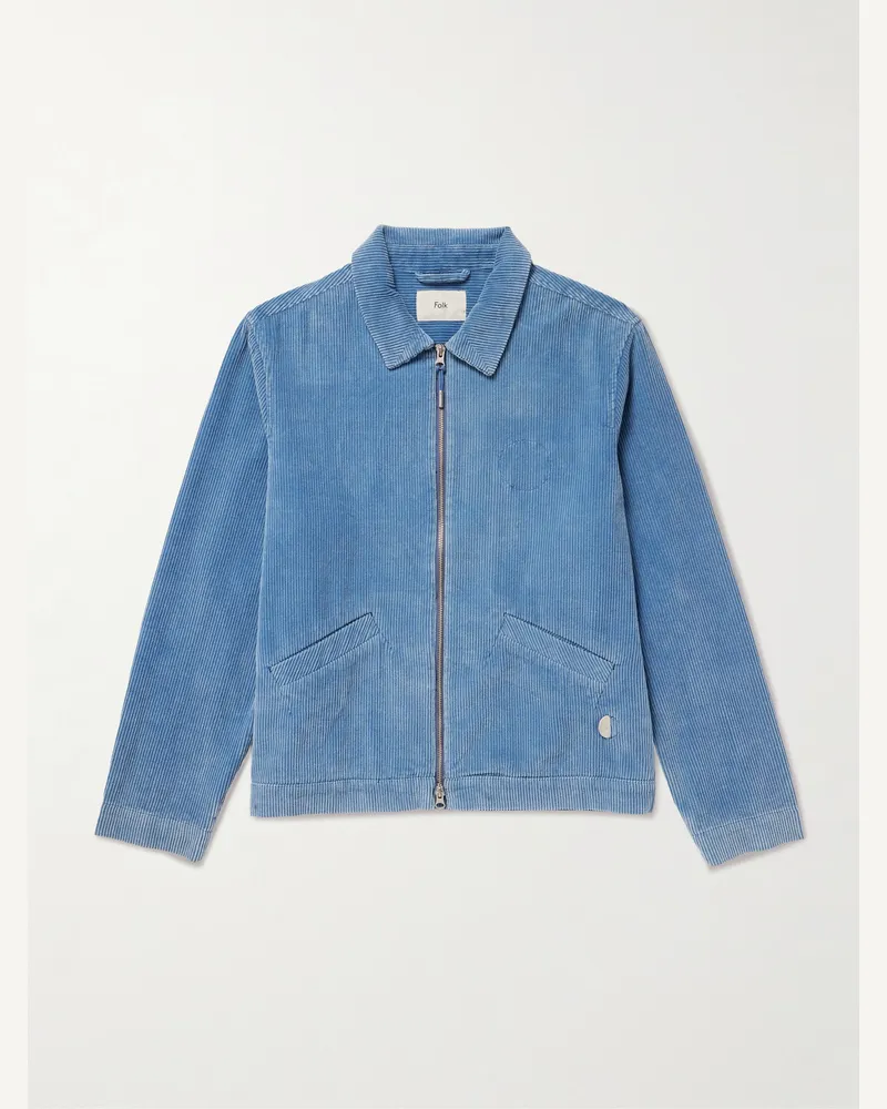 Folk Signal Blouson aus Baumwollcord mit Stickerei Blau