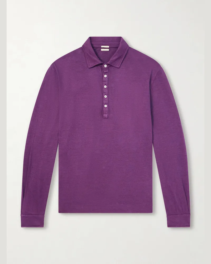 Massimo Alba Raya Linen and Cotton-Blend Polo Shirt Purple