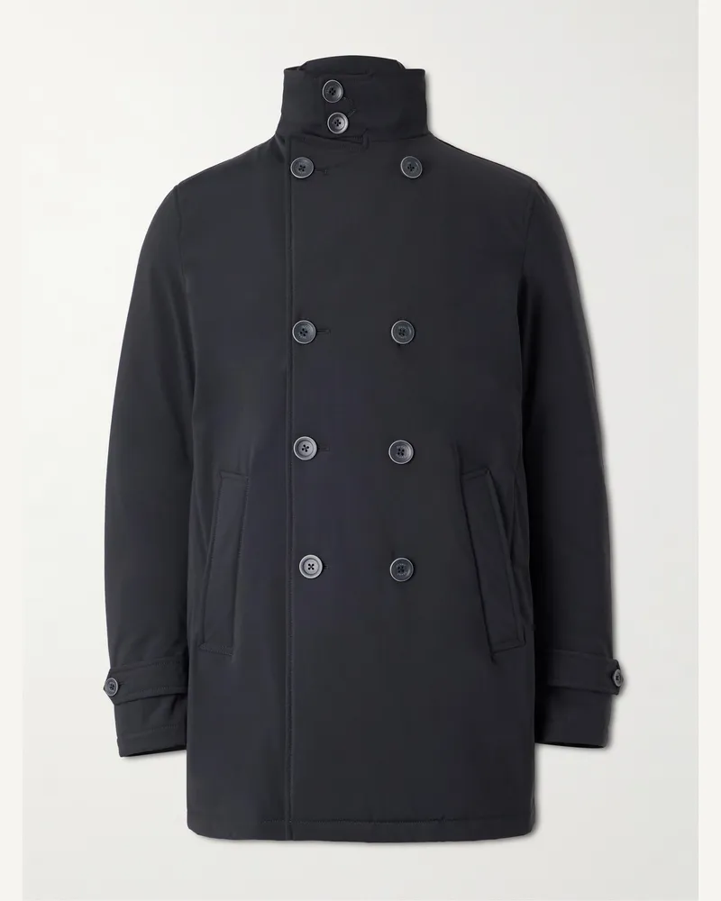 Herno Double-Breasted Padded Stretch-Shell Down Peacoat Blue