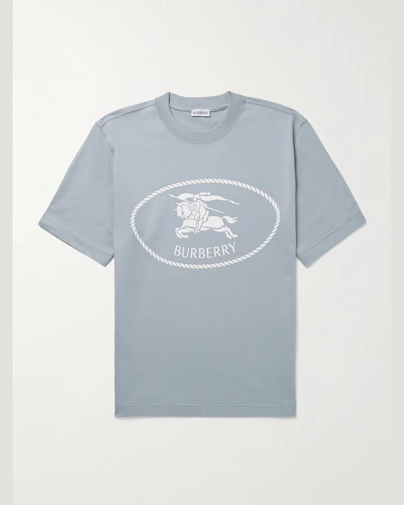 Burberry Schmal geschnittenes T-Shirt aus Baumwoll-Jersey mit Logoprint Blau