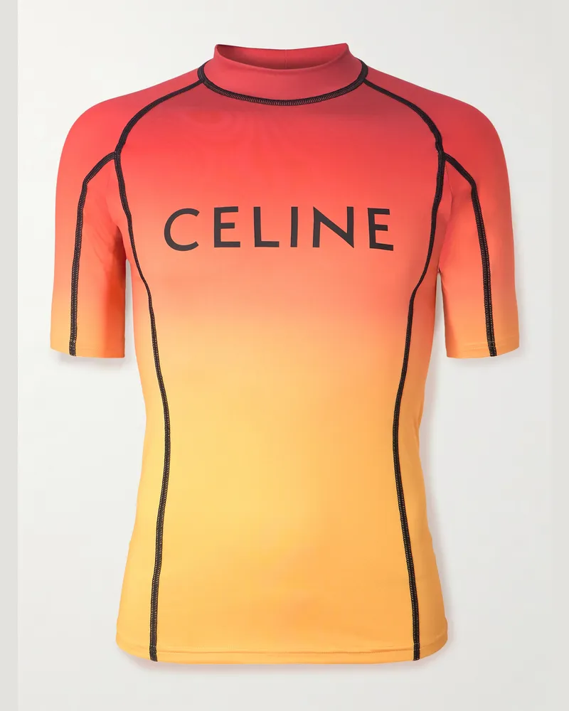 Celine T-Shirt aus Stretch-Jersey mit Farbverlauf und Logoprint Orange