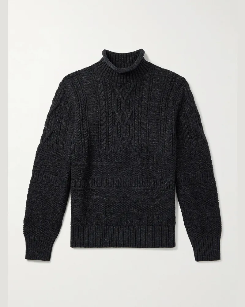 RRL Zopfstrickpullover aus einer Baumwoll-Wollmischung mit Stehkragen Schwarz