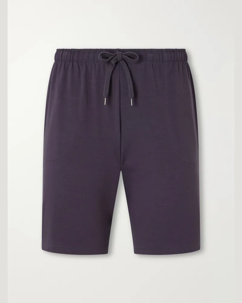 Derek Rose Basel Straight-Leg  Stretch-Modal Jersey Drawstring Pyjama Shorts Blue