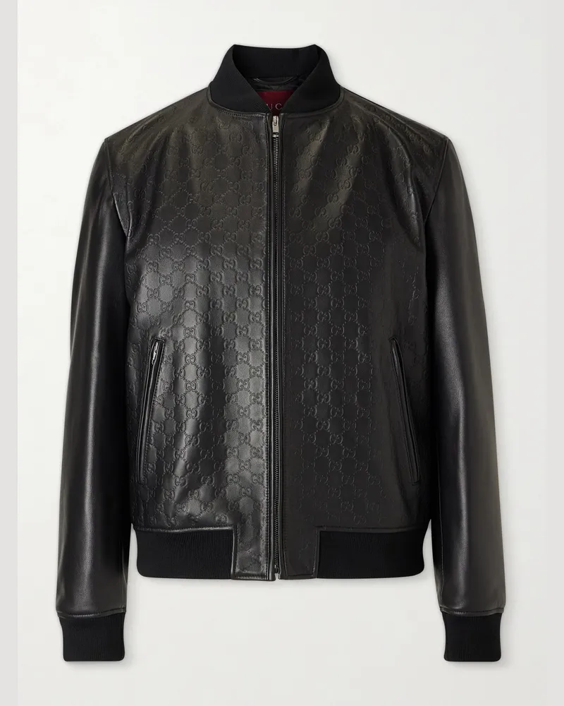 Gucci Logo-Debossed Padded Leather Bomber Jacket Black
