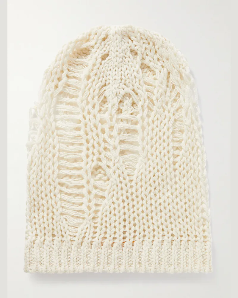 AIREI Distressed Recycled-Cashmere and Wool-Blend Beanie Neutrals