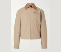 Leather-Trimmed Padded Cotton-Canvas Blouson Jacket