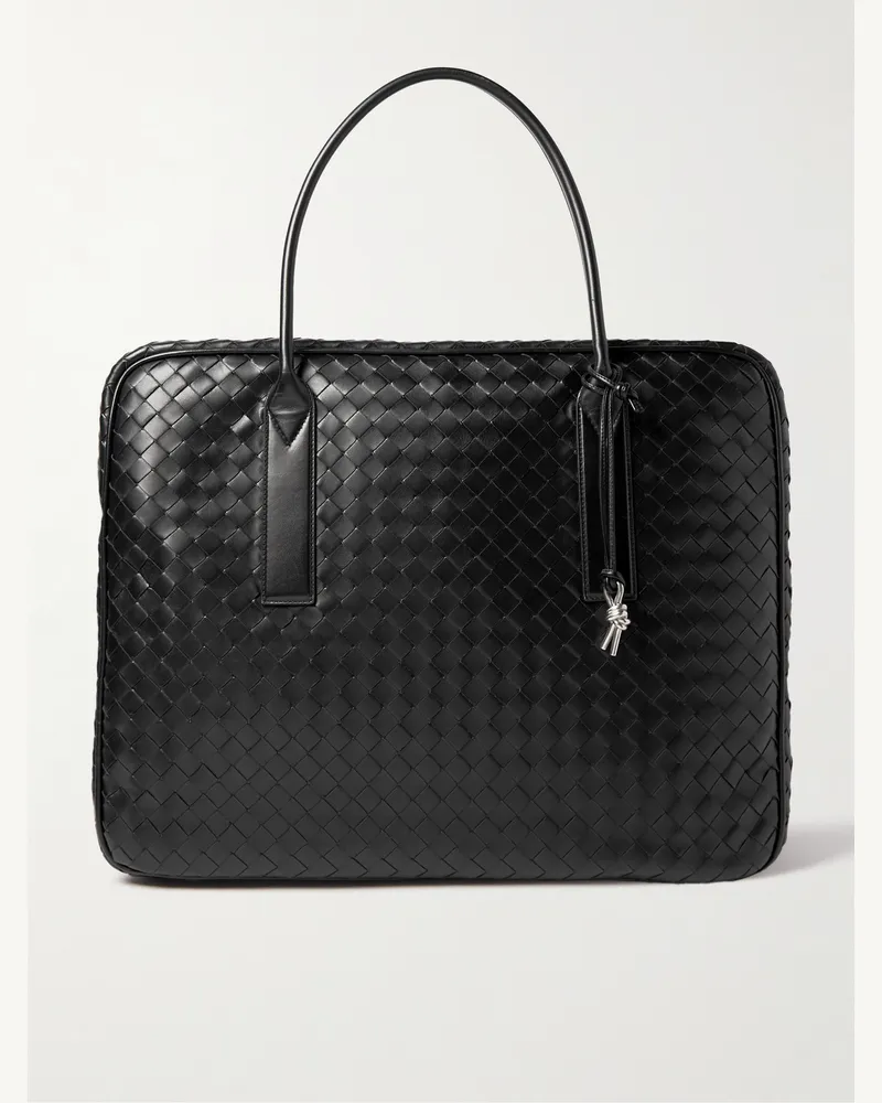 Bottega Veneta Große Aktentasche aus Intrecciato-Leder mit Verzierung Schwarz