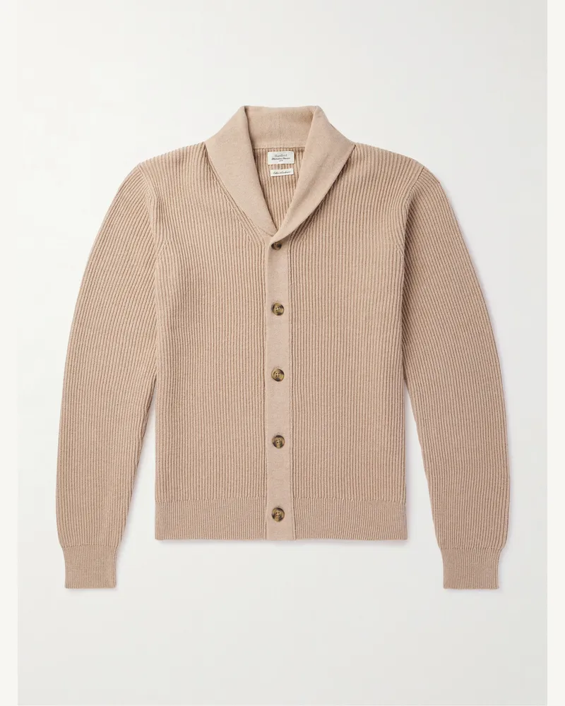 Hartford Cardigan aus einer Baumwoll-Kaschmirmischung in Rippstrick mit Schalkragen Neutral