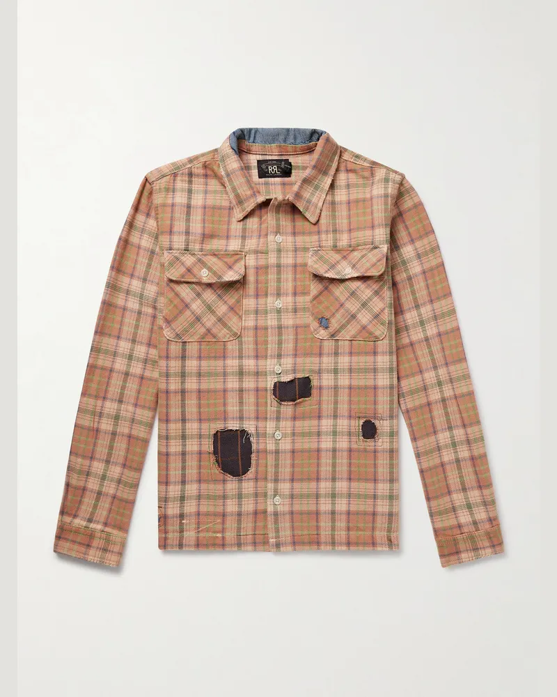 RRL Carter Hemd aus kariertem Baumwollflanell Orange