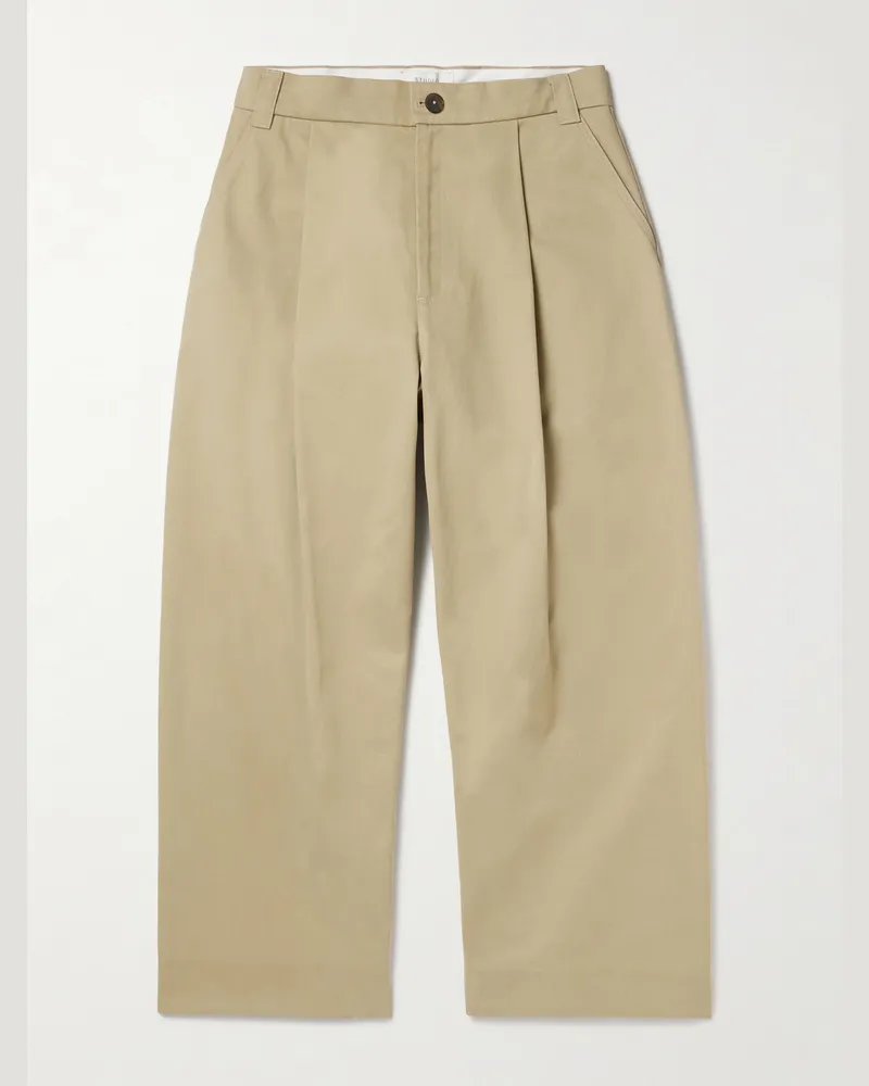 Studio Nicholson Sorte weit geschnittene Hose aus Baumwoll-Twill mit Falten Neutral