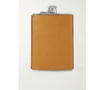 8oz Logo-Debossed Leather and Stainless Steel Flask