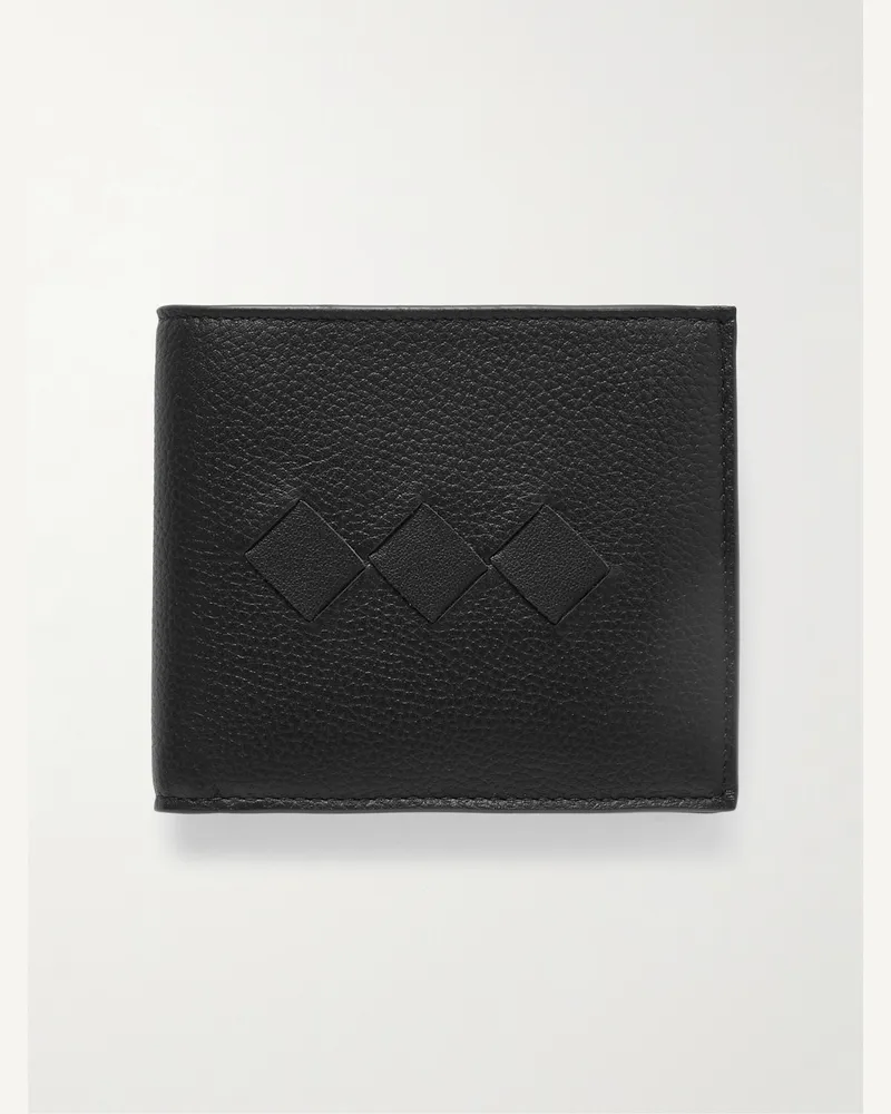 Bottega Veneta Aufklappbares Portemonnaie aus vollnarbigem Intrecciato-Leder Schwarz