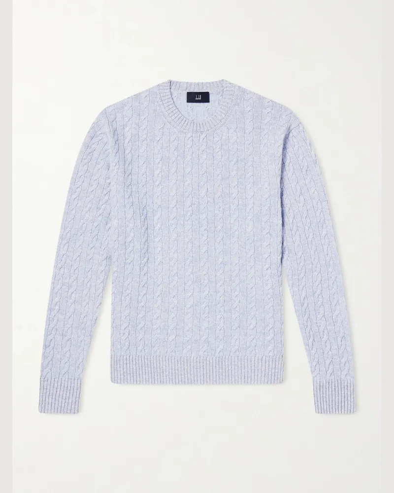 Dunhill Pullover aus einer Kaschmir-Leinenmischung in Zopfstrick Blau