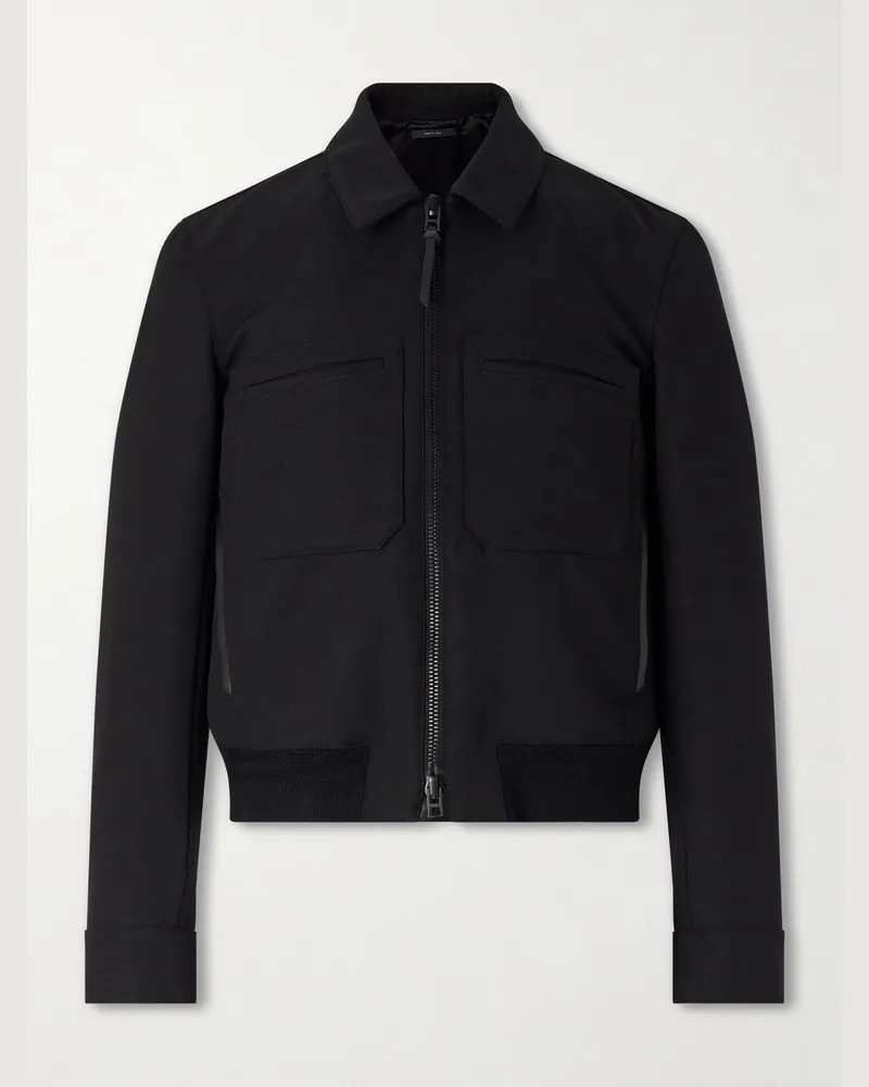 Tom Ford Jacke aus einer Woll-Seidenmischung mit Lederbesatz Schwarz