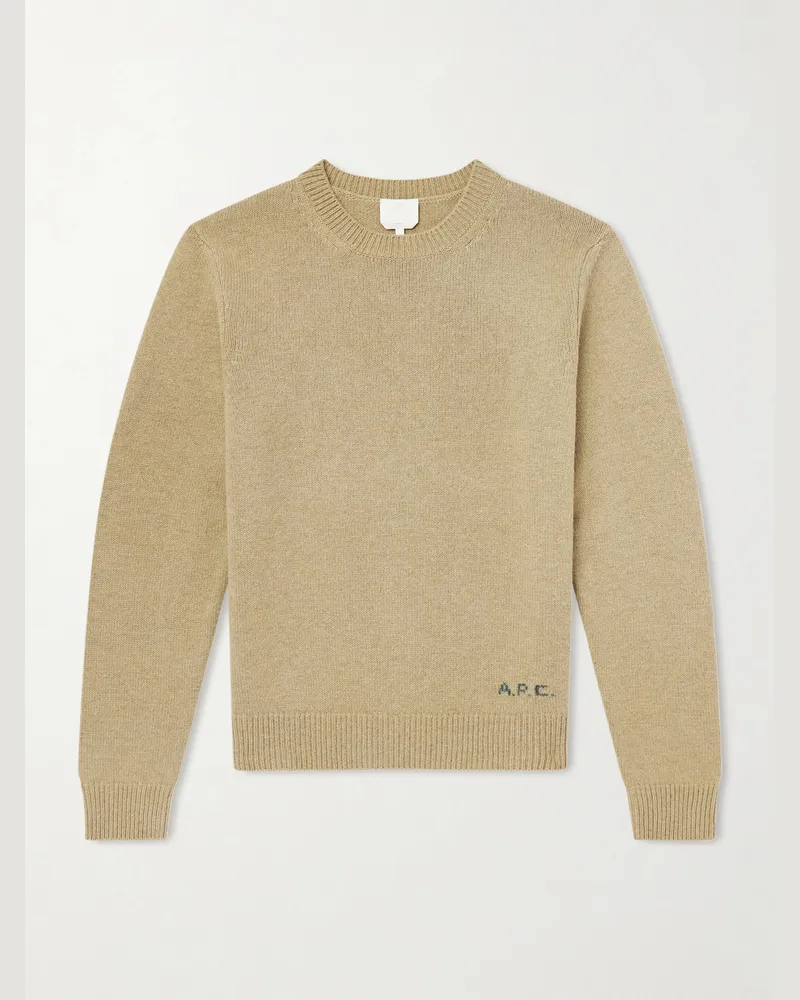A.P.C. Edmond Logo-Intarsia Wool Sweater Neutrals
